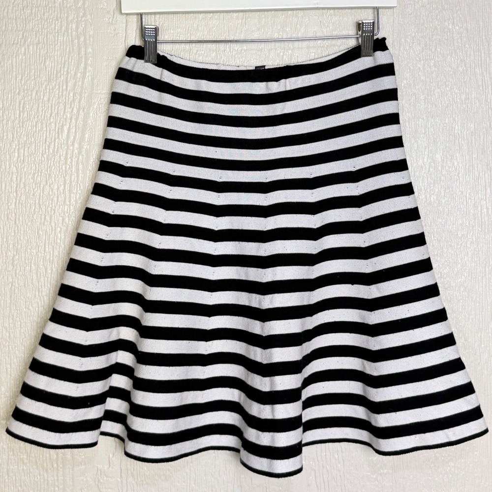 Lapis Womens Black White Striped Knit Skater Skirt Large A-Line Elastic Waist